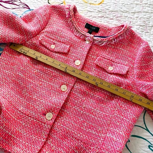 J Crew Peplum Lady Tweed Boucle Jacket Blazer Barbie Pink Fringe Size 14 G1959 - Picture 11 of 16